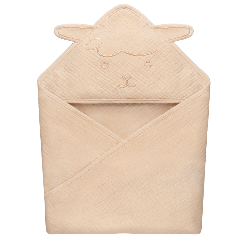 lionelo Muslin Hooded Towel Beige Sand — ręcznik kąpielowy z kapturkiem