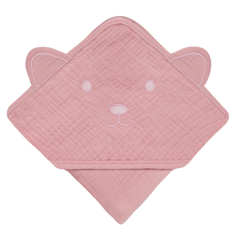 lionelo Muslin Hooded Towel Pink Baby — ręcznik kąpielowy z kapturkiem